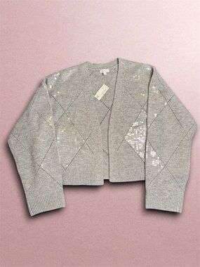 NWT Reitmans Grey Sequin Argyle Open Knit Cardigan sz XL